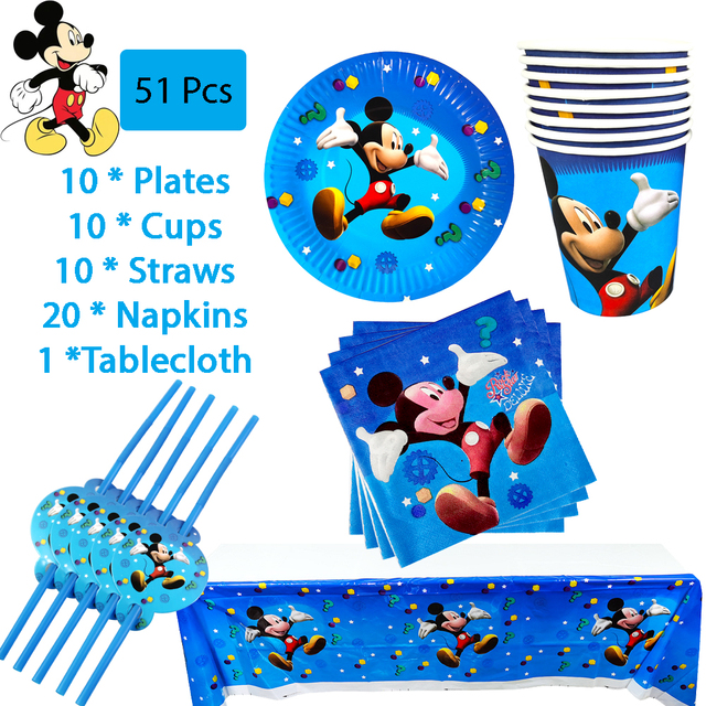 Zestaw jednorazowych naczyń Mickey Mouse na imprezę: kubek papierowy, talerz, serwetka, obrus, balon, dekoracje urodzinowe dla dzieci oraz Baby Shower - Wianko - 15