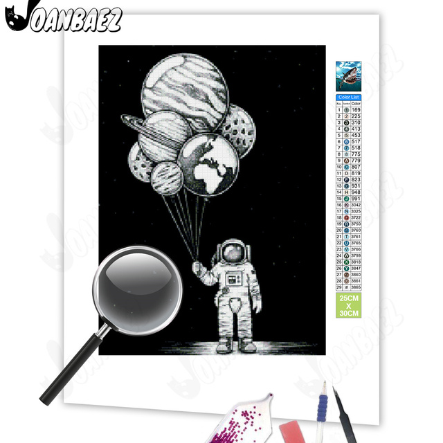 Malarstwo diamentowe Astronauta 5D DIY - zestaw czarny, pełen wszechświatowej mozaiki, idealny prezent do dekoracji domu - Wianko - 6