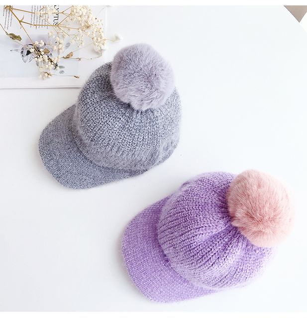 Zimowa czapka dla niemowląt z Pom Pom, z daszkiem, dla chłopców i dziewcząt, 5 kolorów - Wianko - 7