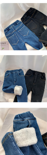 Dziewczynki i chłopczyk 2021 zimowe ciepłe spodnie jeansowe dla dzieci z polaru w dwóch kolorach - Wianko - 2