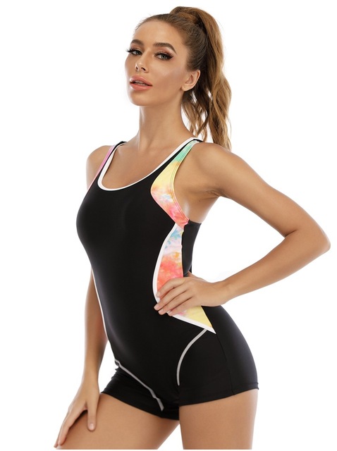 Jednoczęściowe sportowe spodenki kąpielowe dla kobiet - onesie z wyścigowym wykończeniem, sportowy fason, blok kolorów, z tyłem typu racerback i wycięciem U z powrotem, wyszczuplający strój kąpielowy Slim - Wianko - 6