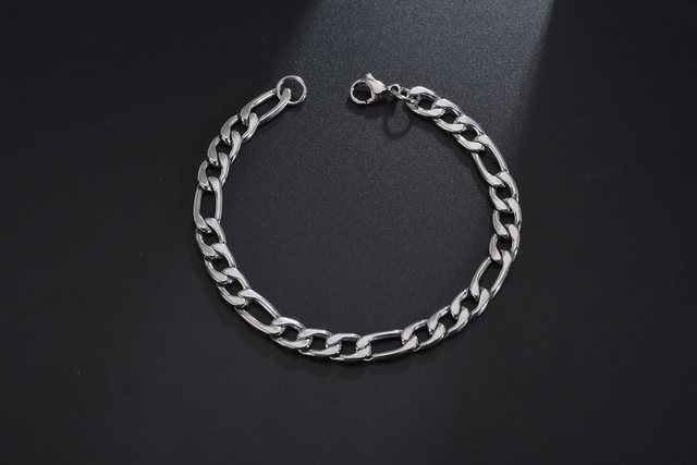 Srebrna bransoletka łańcuszkowa dla mężczyzn z trzema łańcuchami o szerokości 5, 9 i 13 mm, wykonana ze stali nierdzewnej, długość uniwersalna, prezent - Wianko - 4