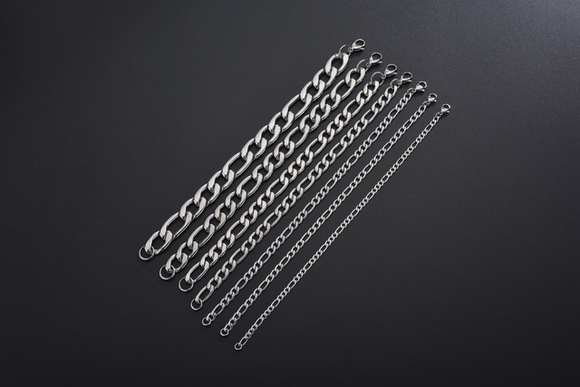 Srebrna bransoletka łańcuszkowa dla mężczyzn z trzema łańcuchami o szerokości 5, 9 i 13 mm, wykonana ze stali nierdzewnej, długość uniwersalna, prezent - Wianko - 6