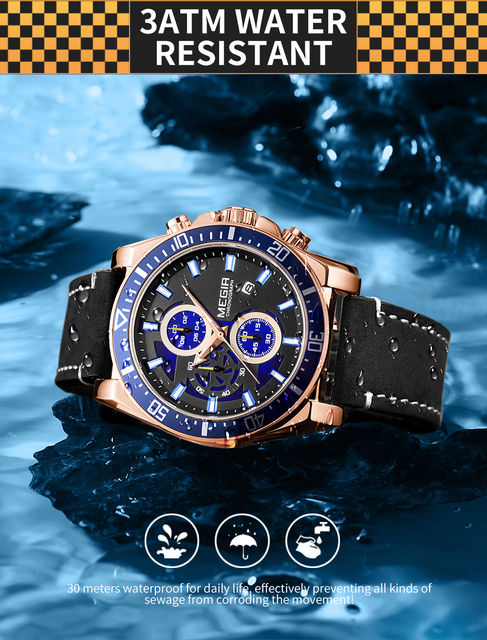 MEGIR 2132 oryginalne zegarki sportowe dla mężczyzn, wodoodporne, z moda skórzanym paskiem - Wianko - 7