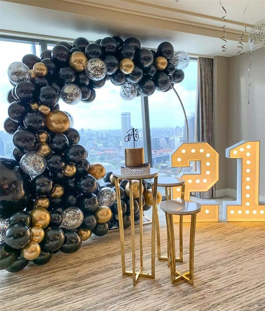 Zestaw 110 czarno-złoto-srebrnych balonów Arch chromowane złoto metaliczne srebrne balony czarne powietrze Globos na dekoracje ślubne, przyjęcie urodzinowe - Wianko - 5
