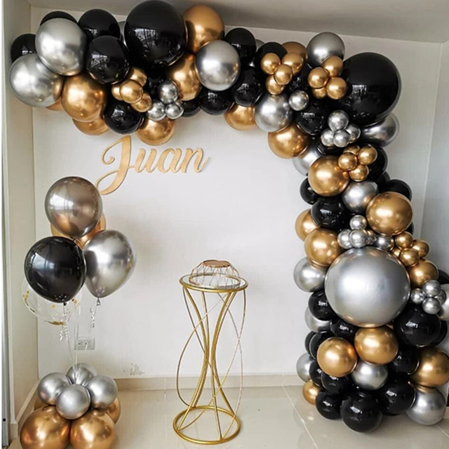 Zestaw 110 czarno-złoto-srebrnych balonów Arch chromowane złoto metaliczne srebrne balony czarne powietrze Globos na dekoracje ślubne, przyjęcie urodzinowe - Wianko - 1