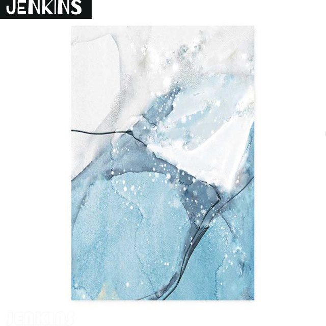 Dekoracja na ścianę - JENKINS Malarstwo na płótnie z abstrakcyjnym wzorem marmuru w kolorze białym i niebieskim dla salonu i sypialni - Nordic styl - Wianko - 4