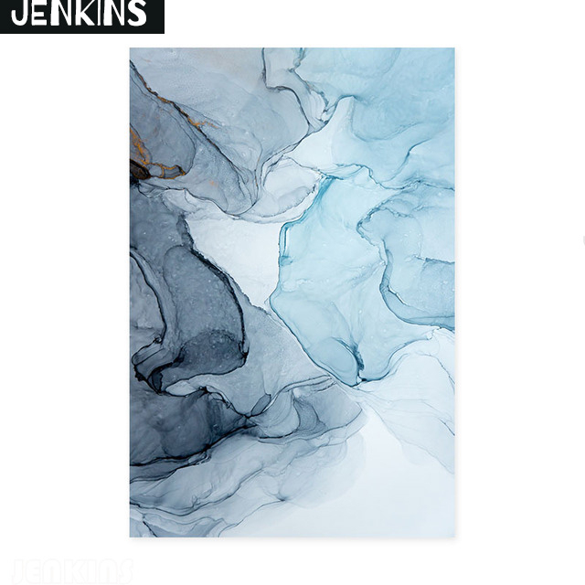 Dekoracja na ścianę - JENKINS Malarstwo na płótnie z abstrakcyjnym wzorem marmuru w kolorze białym i niebieskim dla salonu i sypialni - Nordic styl - Wianko - 6