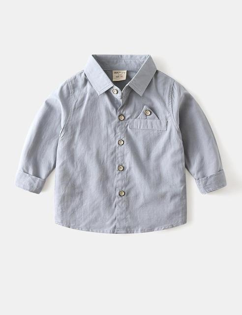 Chłopięce koszule dziecięce z miękkiej bawełny, jednokolorowe, z klapą i długimi rękawami - moda 2022 - Wianko - 1