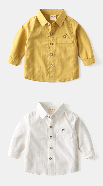 Chłopięce koszule dziecięce z miękkiej bawełny, jednokolorowe, z klapą i długimi rękawami - moda 2022 - Wianko - 5