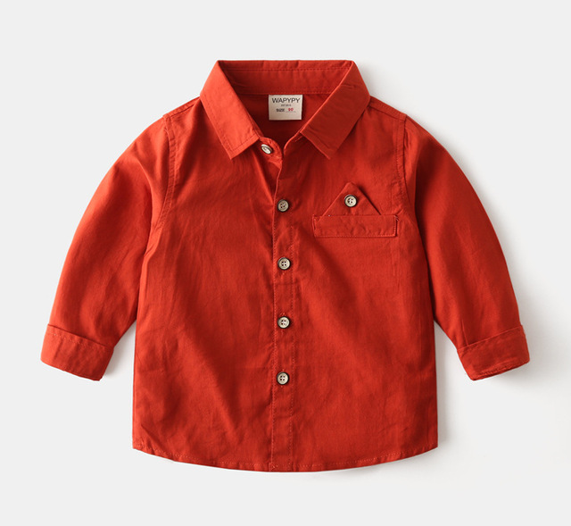 Chłopięce koszule dziecięce z miękkiej bawełny, jednokolorowe, z klapą i długimi rękawami - moda 2022 - Wianko - 6