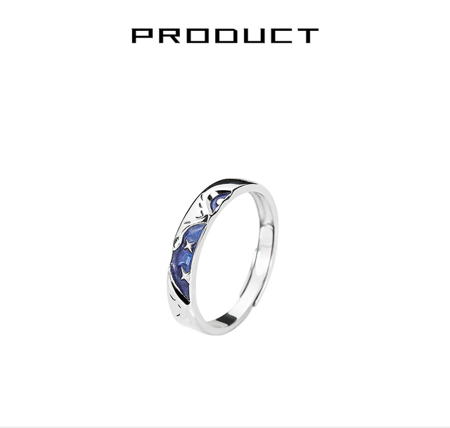 Srebrny niebieski pierścień biżuteryjny z otwartą gwiazdą dla par - Wianko - 5