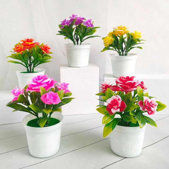 Mini plastikowe doniczkowe kwiaty zielone, czerwone, żółte, pomarańczowe i różowe - Wianko - 6