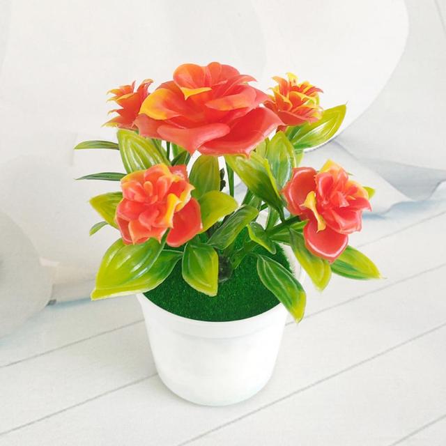 Mini plastikowe doniczkowe kwiaty zielone, czerwone, żółte, pomarańczowe i różowe - Wianko - 4