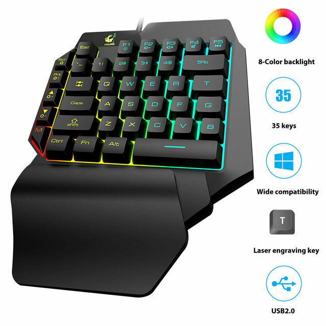 Klawiatura do gier RGB LED USB 35 klawiszy - mini, mechaniczna, jednoręczna, przenośna - Wianko - 1