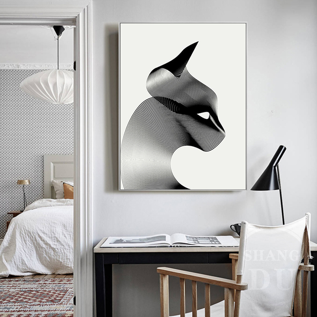 Nowoczesny minimalizm - czarno-biały motyw kota na plakacie HD. Proponowana sztuka ściana artystyczna do salonu - Wianko - 5