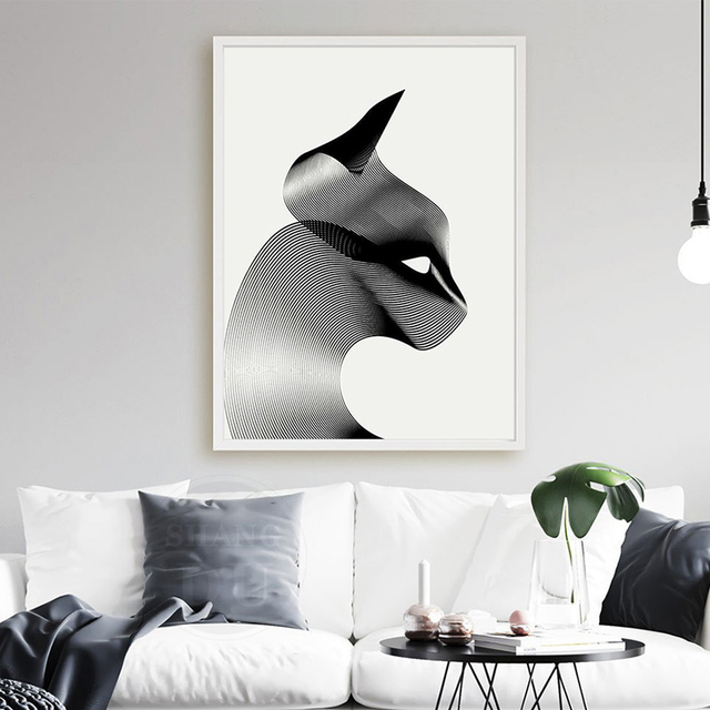 Nowoczesny minimalizm - czarno-biały motyw kota na plakacie HD. Proponowana sztuka ściana artystyczna do salonu - Wianko - 6