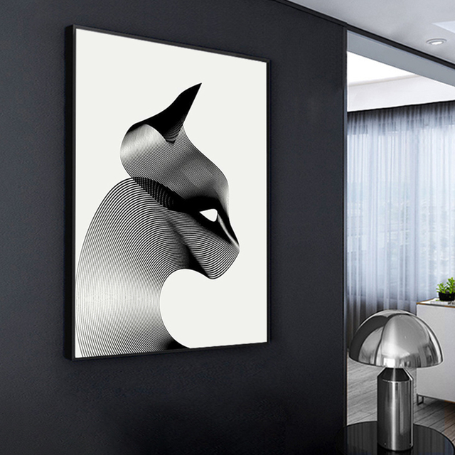 Nowoczesny minimalizm - czarno-biały motyw kota na plakacie HD. Proponowana sztuka ściana artystyczna do salonu - Wianko - 3
