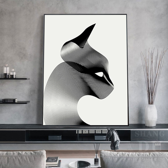 Nowoczesny minimalizm - czarno-biały motyw kota na plakacie HD. Proponowana sztuka ściana artystyczna do salonu - Wianko - 7