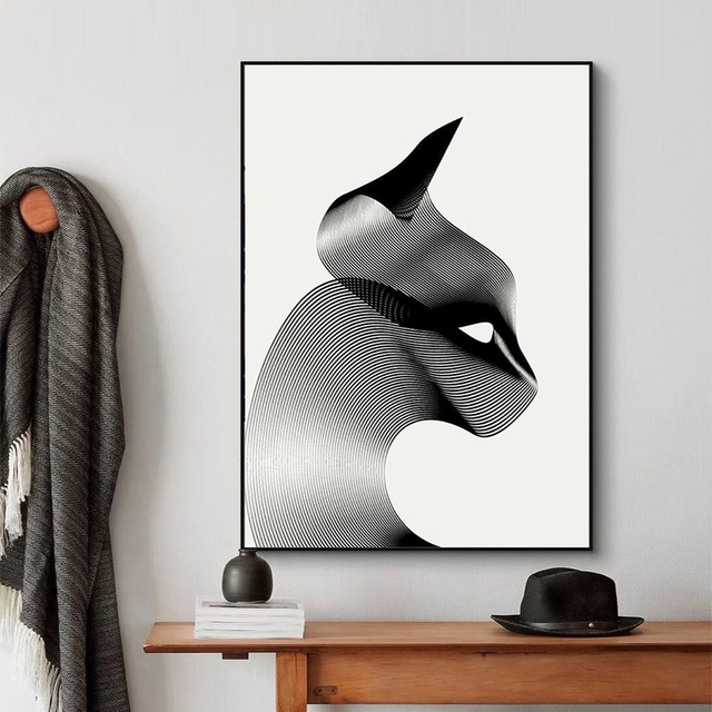 Nowoczesny minimalizm - czarno-biały motyw kota na plakacie HD. Proponowana sztuka ściana artystyczna do salonu - Wianko - 4