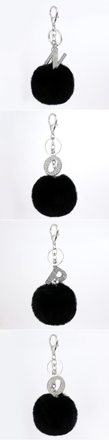 Breloczek z czarnym futrzanym pomponem i literą, zdobiony kryształami rhinestone - Wianko - 15