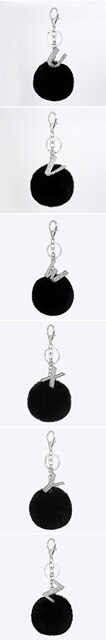 Breloczek z czarnym futrzanym pomponem i literą, zdobiony kryształami rhinestone - Wianko - 17