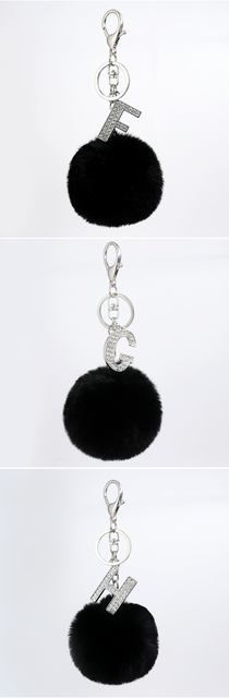 Breloczek z czarnym futrzanym pomponem i literą, zdobiony kryształami rhinestone - Wianko - 12