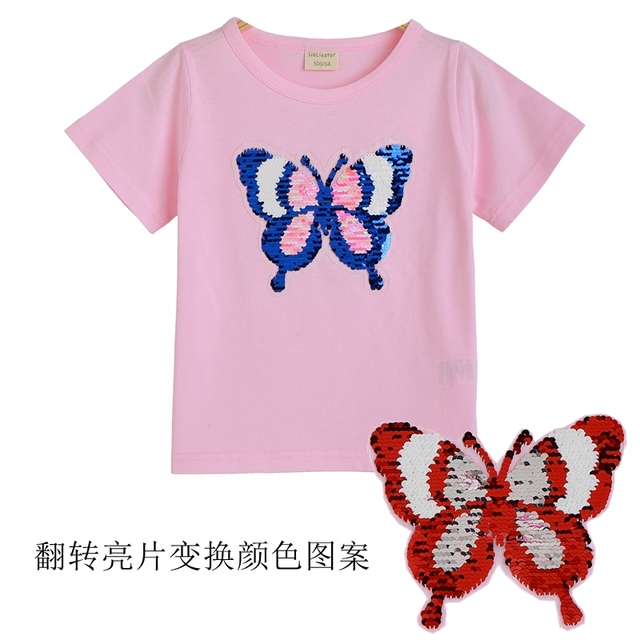 Koszulka dziecięca z dinozaurem, cekinami i magicznymi wzorami, casual, bawełniana, dla dziewczynek 2-7 lat - Wianko - 3