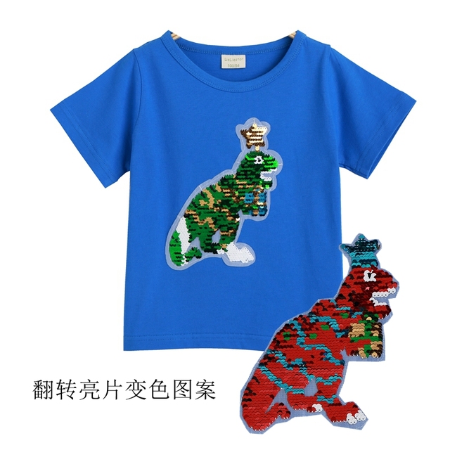 Koszulka dziecięca z dinozaurem, cekinami i magicznymi wzorami, casual, bawełniana, dla dziewczynek 2-7 lat - Wianko - 10