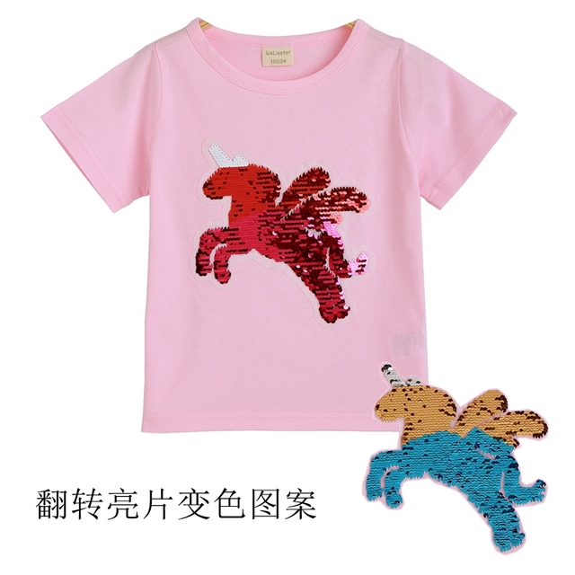 Koszulka dziecięca z dinozaurem, cekinami i magicznymi wzorami, casual, bawełniana, dla dziewczynek 2-7 lat - Wianko - 11