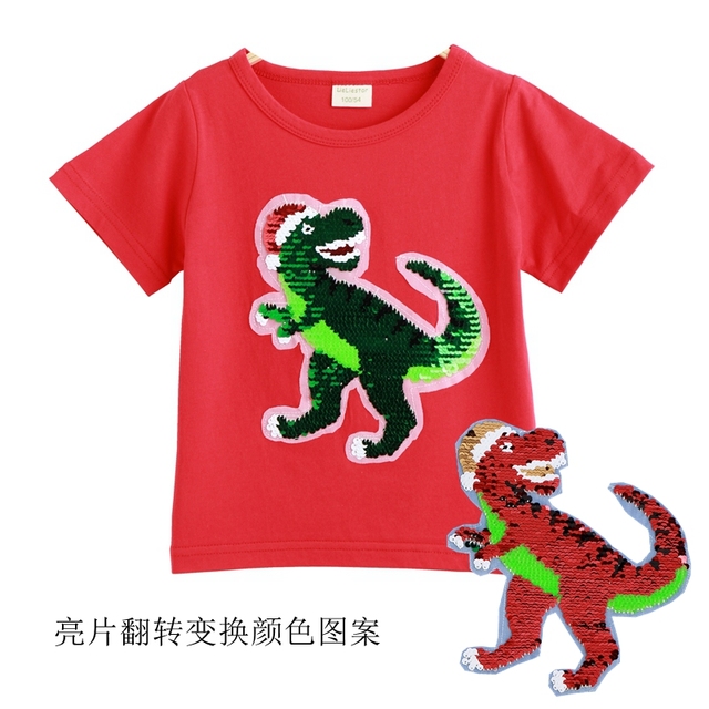 Koszulka dziecięca z dinozaurem, cekinami i magicznymi wzorami, casual, bawełniana, dla dziewczynek 2-7 lat - Wianko - 9