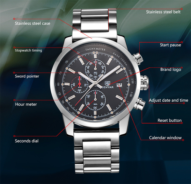 Zegarek mężczyźni BENYAR 2021 luksusowej marki, kwarcowy, moda chronograf, sportowy, godzina - Wianko - 16