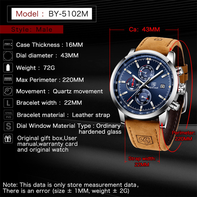 Zegarek mężczyźni BENYAR 2021 luksusowej marki, kwarcowy, moda chronograf, sportowy, godzina - Wianko - 22
