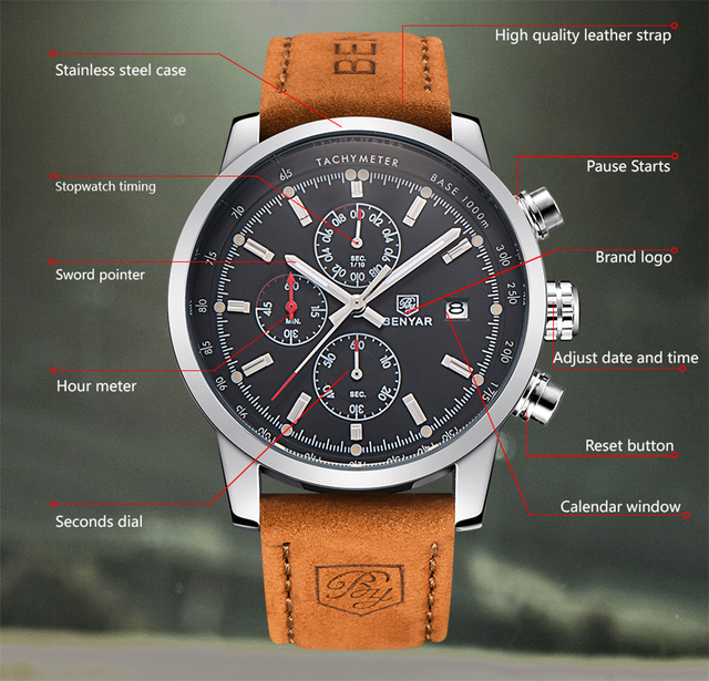 Zegarek mężczyźni BENYAR 2021 luksusowej marki, kwarcowy, moda chronograf, sportowy, godzina - Wianko - 2
