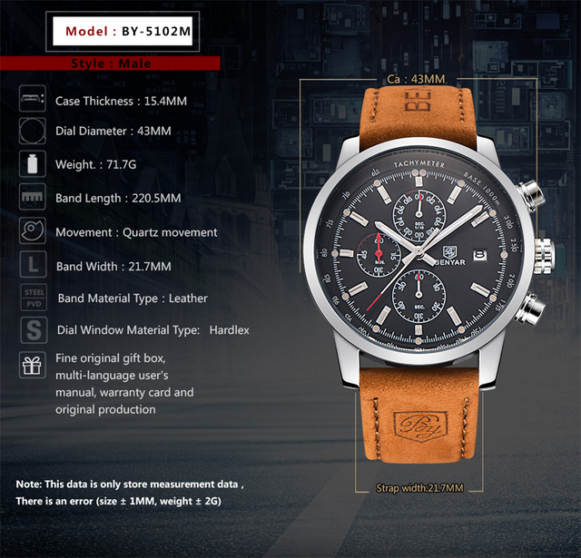 Zegarek mężczyźni BENYAR 2021 luksusowej marki, kwarcowy, moda chronograf, sportowy, godzina - Wianko - 1
