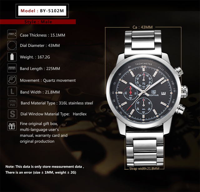 Zegarek mężczyźni BENYAR 2021 luksusowej marki, kwarcowy, moda chronograf, sportowy, godzina - Wianko - 15