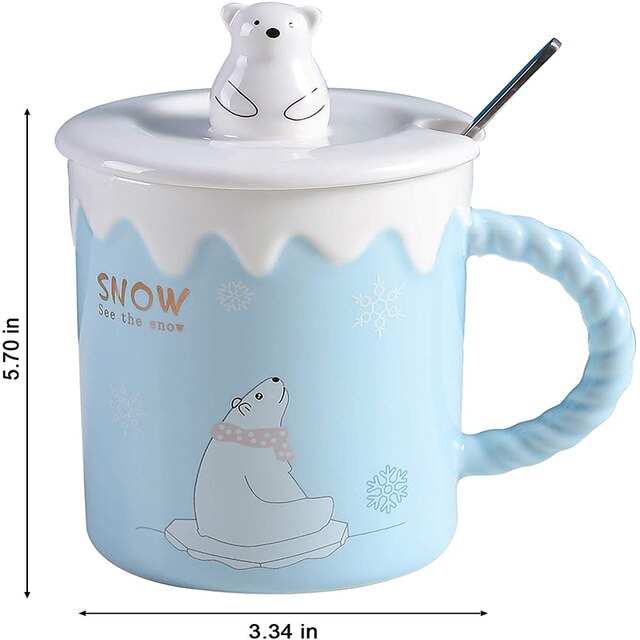 Kubek ceramiczny boże narodzenie z motywem niedźwiedzia polarnego - zestaw filiżanek do picia wody, herbaty i kawy z pokrywką - Wianko - 3