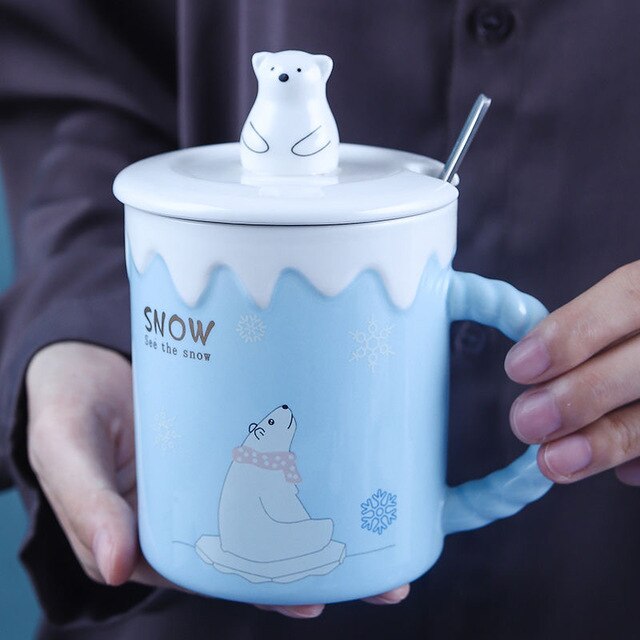 Kubek ceramiczny boże narodzenie z motywem niedźwiedzia polarnego - zestaw filiżanek do picia wody, herbaty i kawy z pokrywką - Wianko - 10