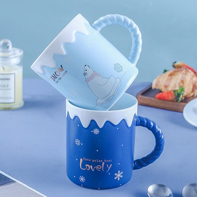 Kubek ceramiczny boże narodzenie z motywem niedźwiedzia polarnego - zestaw filiżanek do picia wody, herbaty i kawy z pokrywką - Wianko - 8