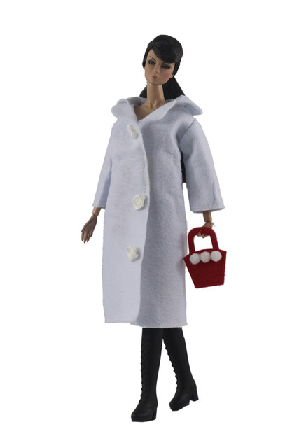 Długa parka zimowa dla lalek Barbie - biała moda, torebka, ubrania, stroje, akcesoria dla dzieci - Wianko - 1