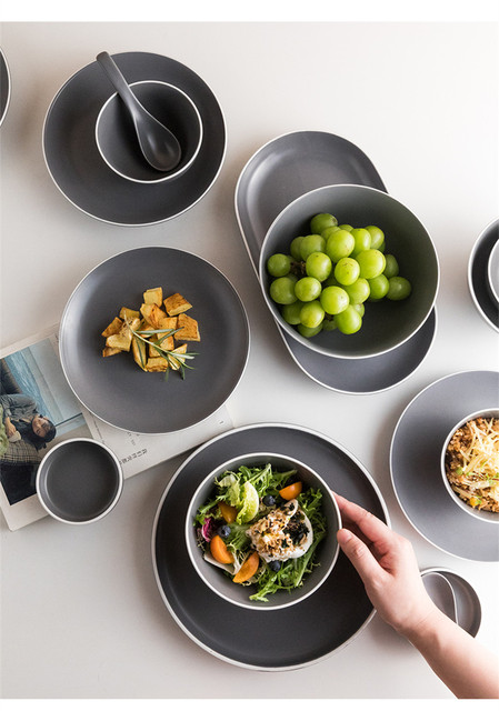 Nordycka kreatywna ceramiczna zastawa stołowa - matowa glazura: stek talerz miska talerze obiadowe porcelanowa zastawa dla rodziny hotel 1 sztuka - Wianko - 4