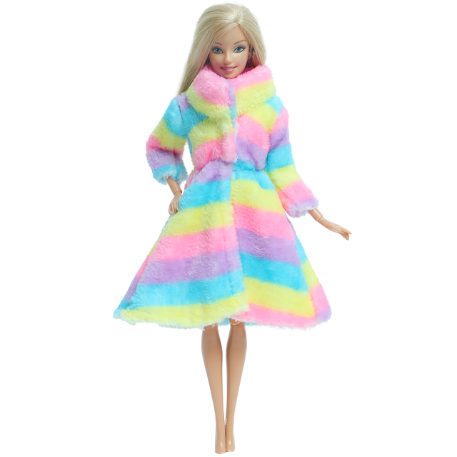 Zima Sukienka dla Barbie Doll - Zestaw z Kolorowymi Miękkimi Futrzanymi Długimi Rękawami - Wianko - 2