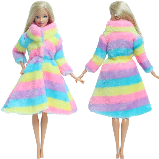 Zima Sukienka dla Barbie Doll - Zestaw z Kolorowymi Miękkimi Futrzanymi Długimi Rękawami - Wianko - 3