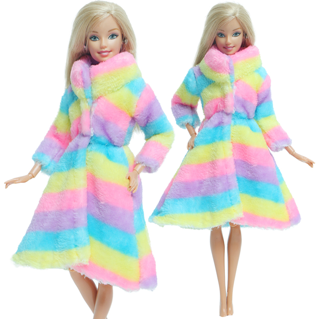 Zima Sukienka dla Barbie Doll - Zestaw z Kolorowymi Miękkimi Futrzanymi Długimi Rękawami - Wianko - 4