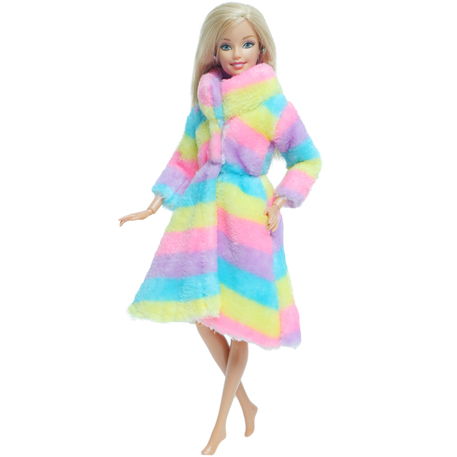 Zima Sukienka dla Barbie Doll - Zestaw z Kolorowymi Miękkimi Futrzanymi Długimi Rękawami - Wianko - 5