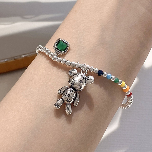 Zestaw biżuterii z naszyjnikiem i bransoletką FOXANRY wykonany ze srebra próby 925, z prostym wzorem koralików i wisiorkiem w kształcie niedźwiedzia inkrustowanym cyrkoniami - Wianko - 8