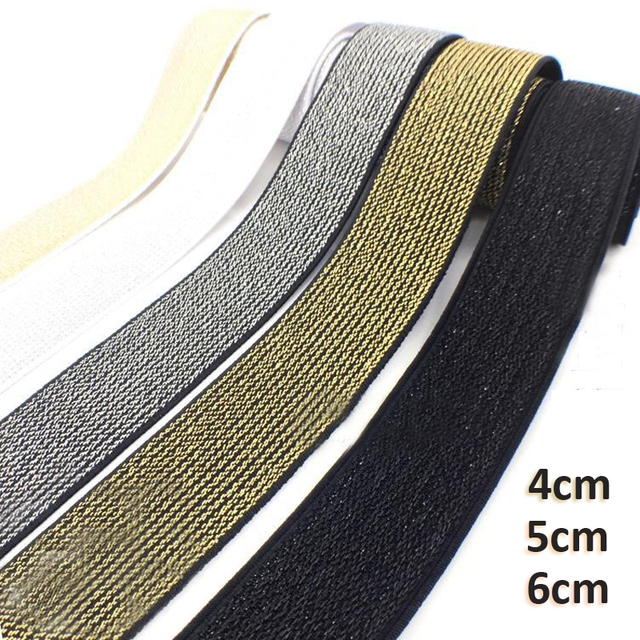 Opaska elastyczna jedwabno-brokatowa złota/srebrna 40/50/60 mm do spodni DIY - 2 m - Wianko - 1
