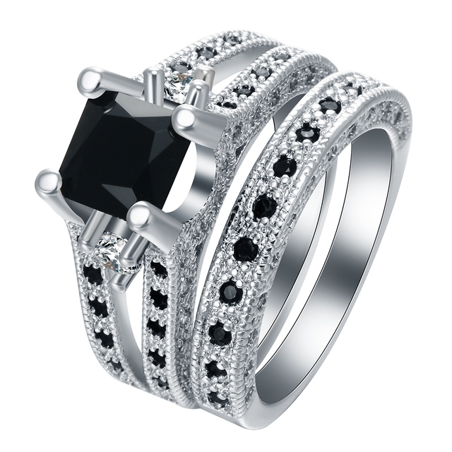 Hainon - Obrączka ślubna z kamieniem w kształcie kwadratu, srebrny kolor, marki luksusowej dla kobiet - Wianko - 1