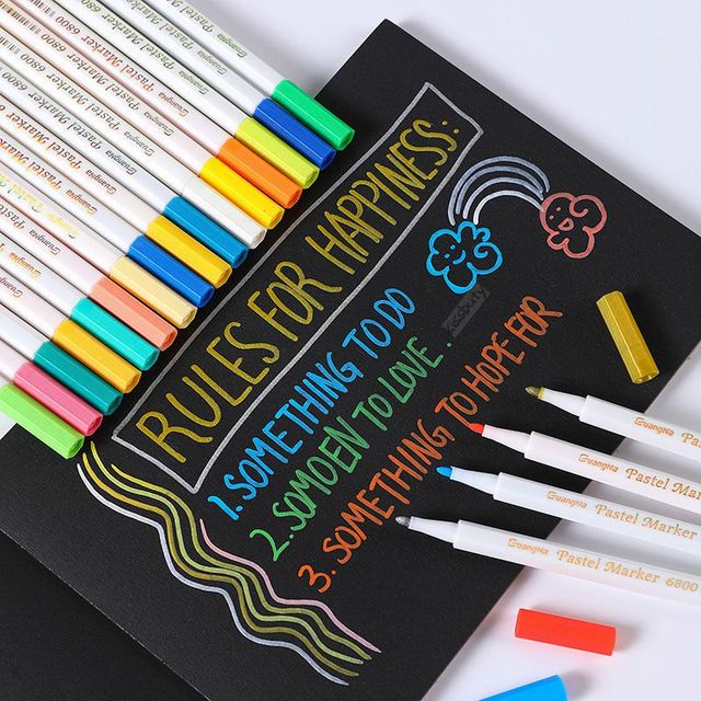 Akrylowy marker pastelowy do rysowania cienkimi liniami, 12/24/36 kolorów, idealny do DIY, na kartkę z życzeniami, czarny, Blackboard Art Graffiti Draw - Wianko - 3