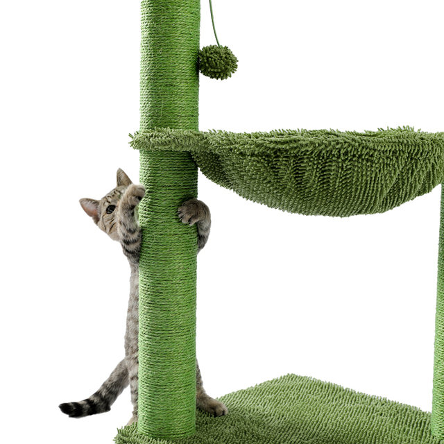Kaktusowe drzewo z hamakiem i grzybem - mieszkanie dla kotów z drapakiem obłożonym sizalem - Kitten Climb - Wianko - 14